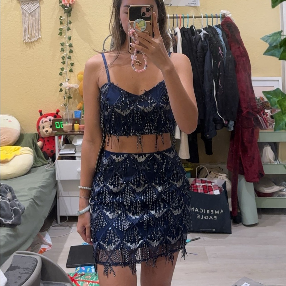 Cider Navy Blue Beaded Two-Piece Set - Picture 2 of 3